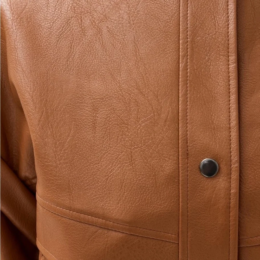 Lioness Brown Leather Jacket with Stand-Up Collar and Oversized Fit - Picture 5 of 5